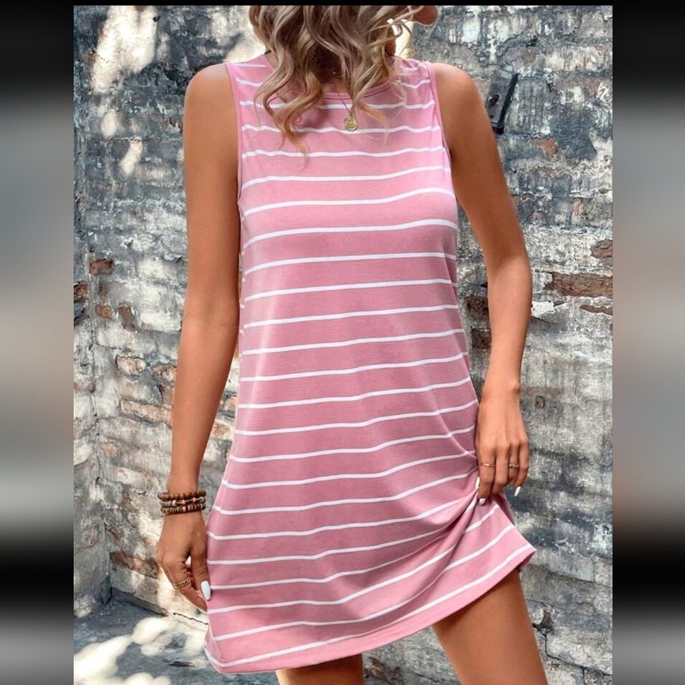 SHEIN Pink and White Striped Dress